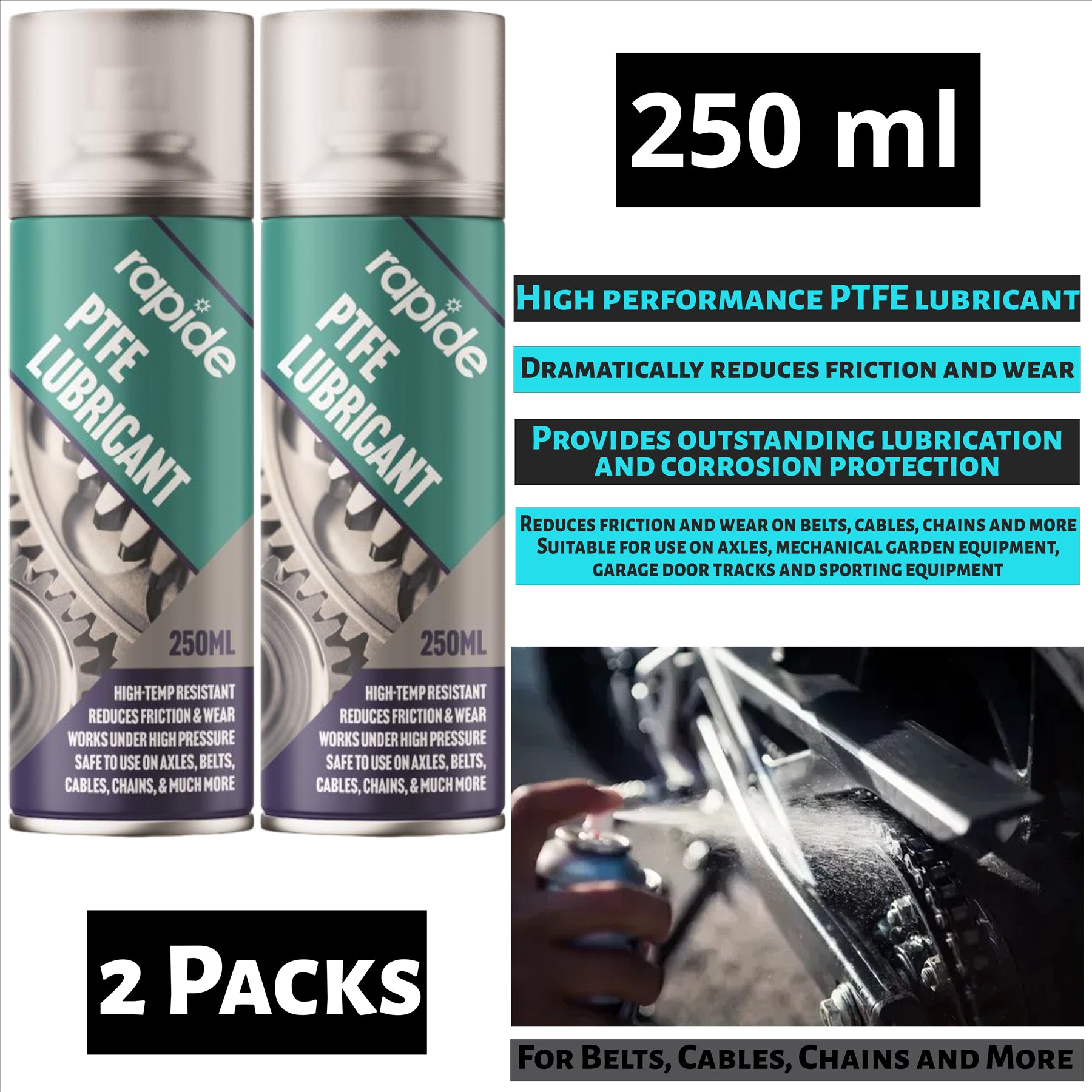 2X Rapide PTFE Lubricant Spray 250ml Spray Paint