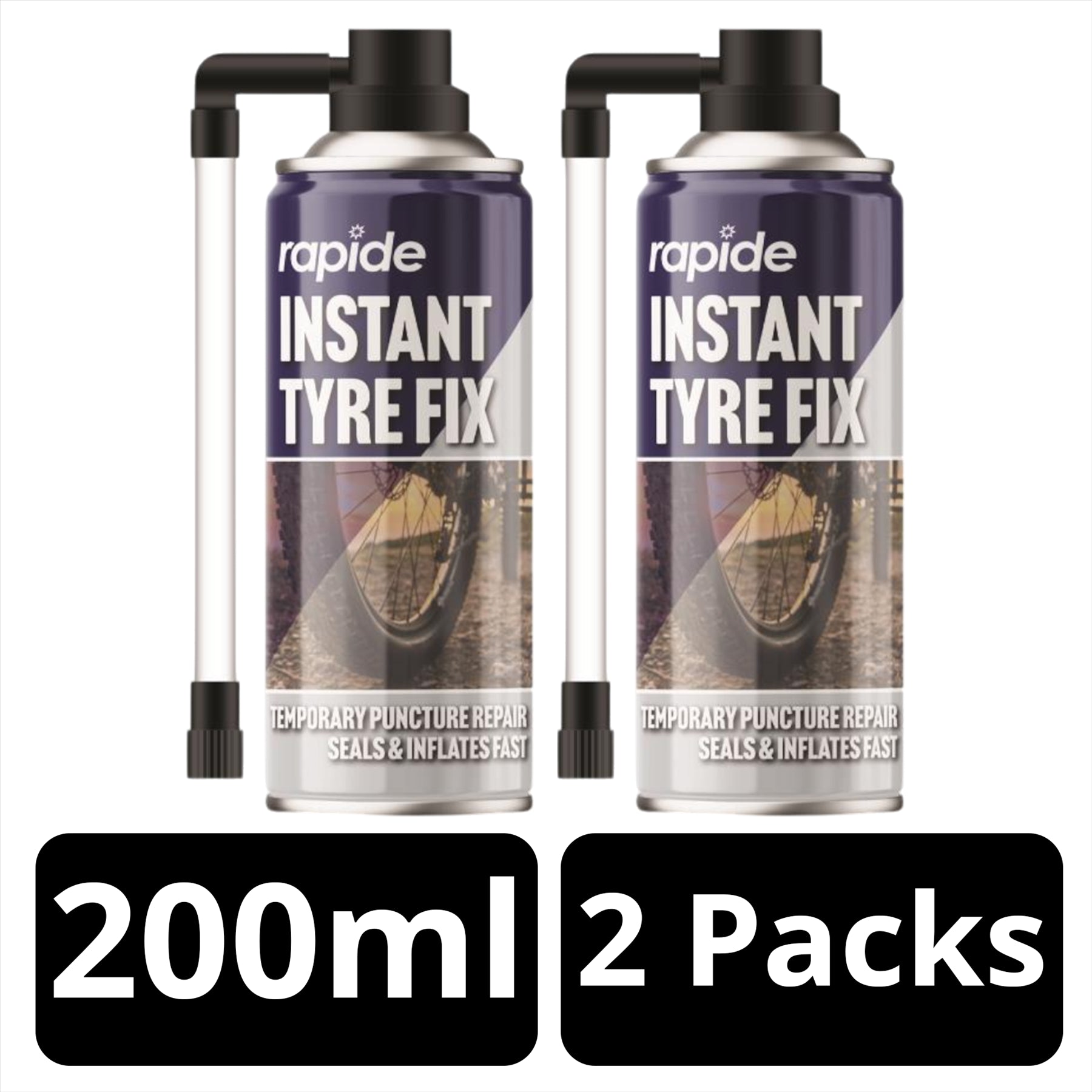 2X Bicycle Instant Tyre Fix 200ml Inflater