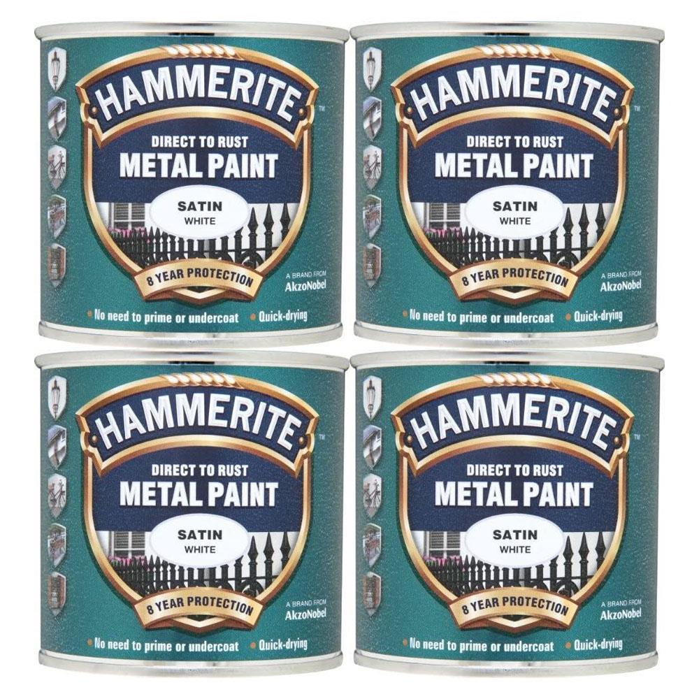 4X Hammerite Satin White Paint 250ml Tin Paint