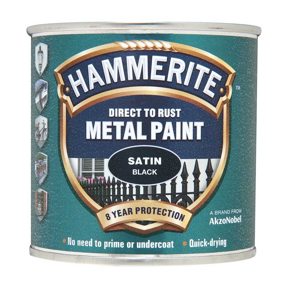 Hammerite Satin Black Paint 250ml Tin Paint