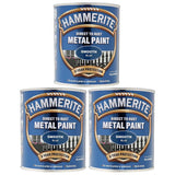 3X Hammerite Smooth Blue Paint 750ml Tin Paint