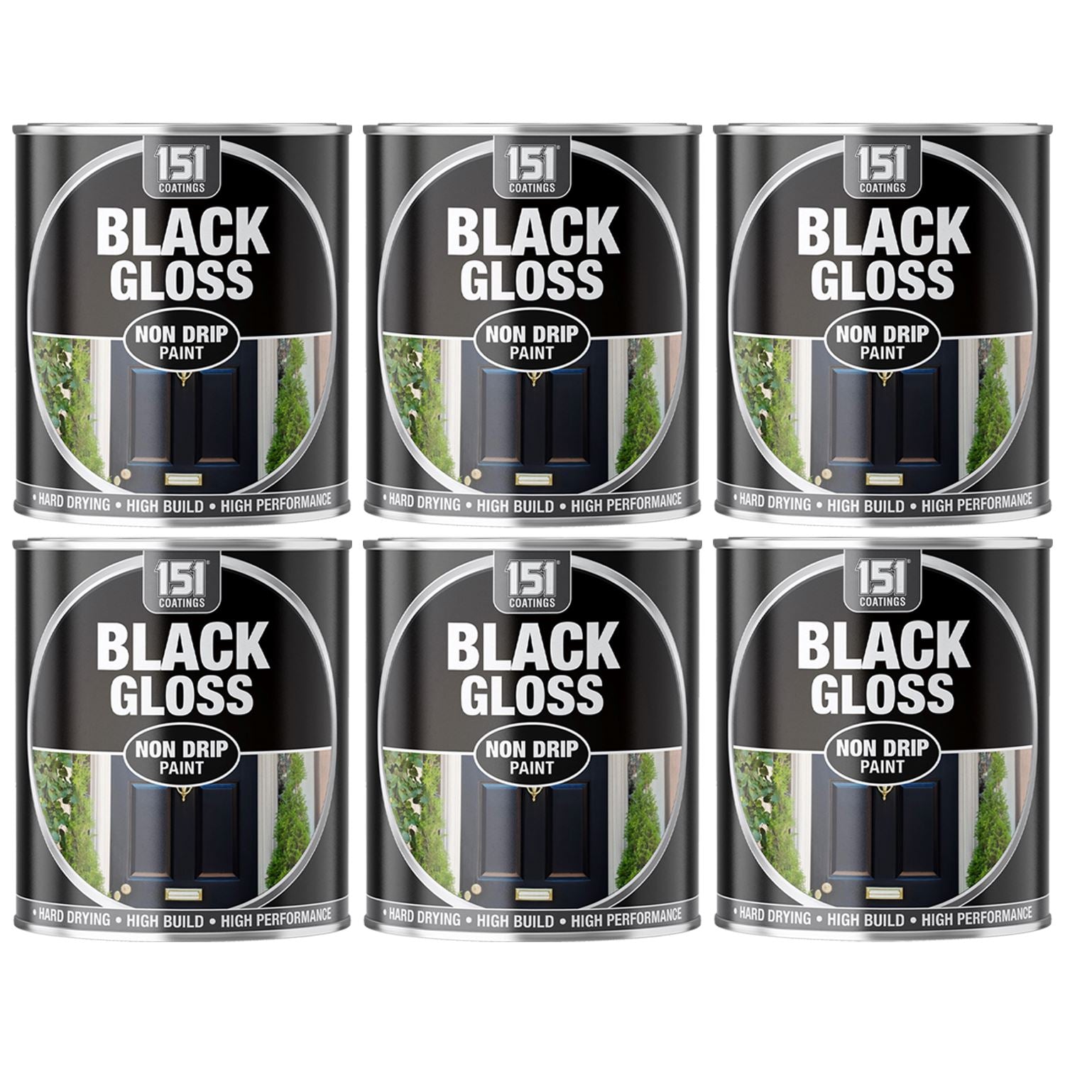 6X Black Gloss Non-Drip Paint 300ml Tin Paint