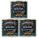 3X Hammerite Hammered Blue Paint 250ml Tin Paint
