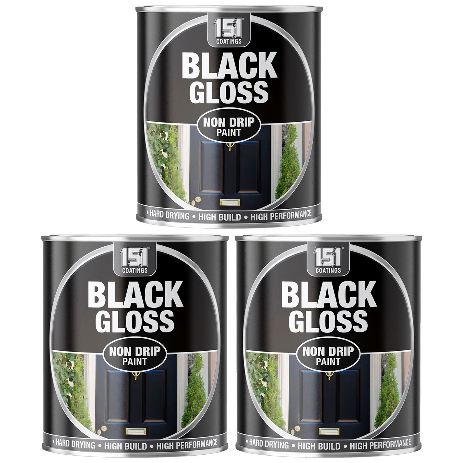 3X Black Gloss Non-Drip Paint 300ml Tin Paint