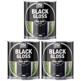 3X Black Gloss Non-Drip Paint 300ml Tin Paint