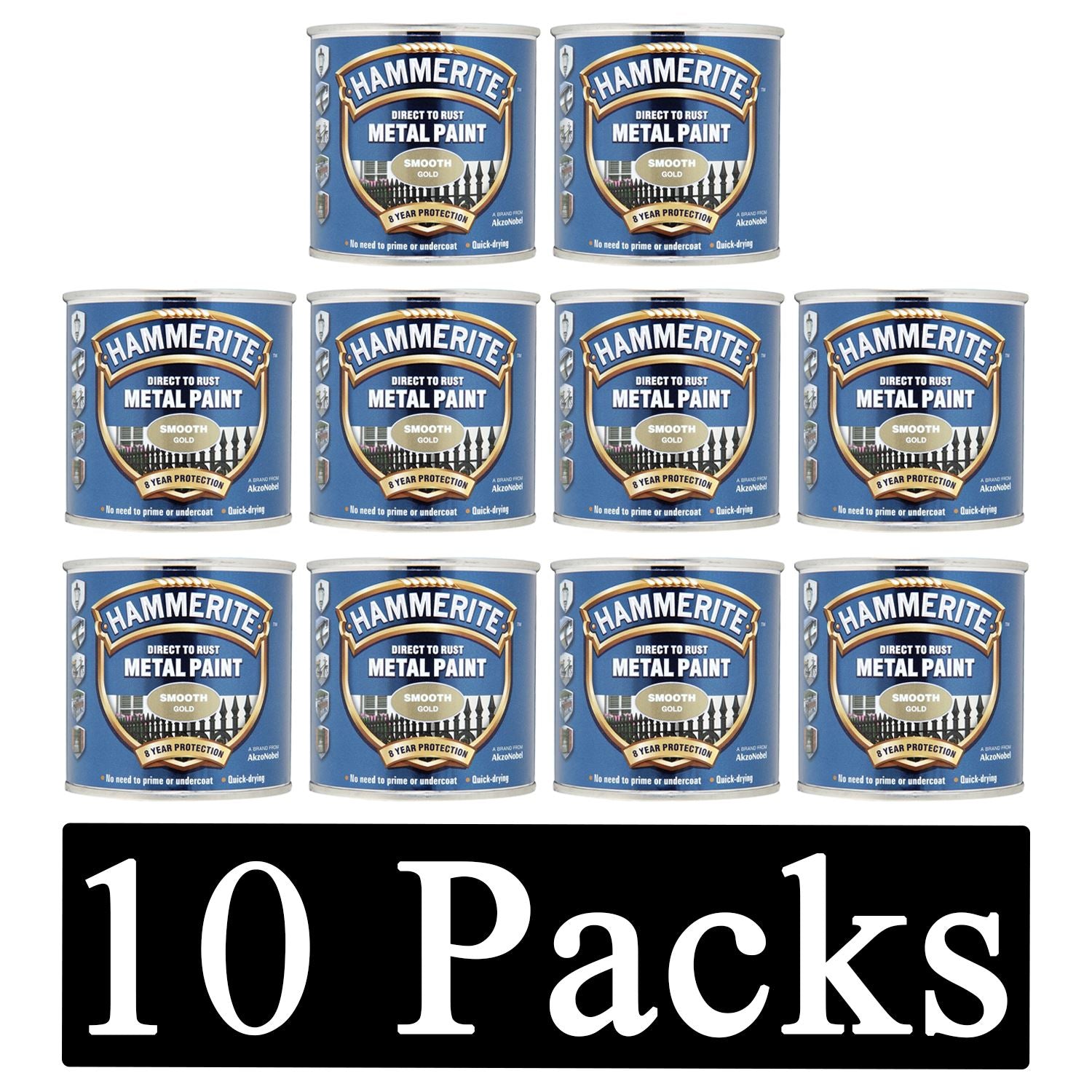 10X Hammerite Smooth Gold Paint 250ml Tin Paint
