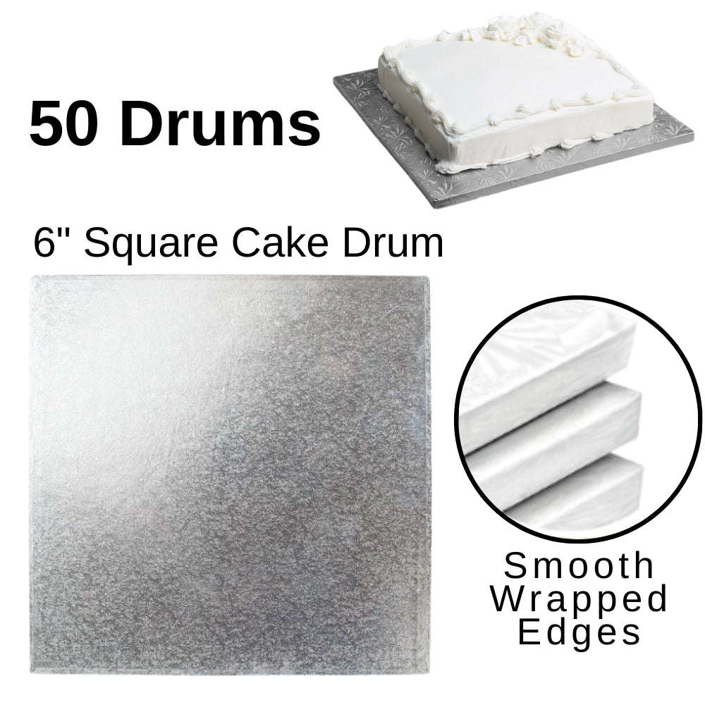 50 Boards - 6" Square Cake Drums - Silver Cake Drum