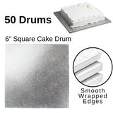 50 Boards - 6" Square Cake Drums - Silver Cake Drum