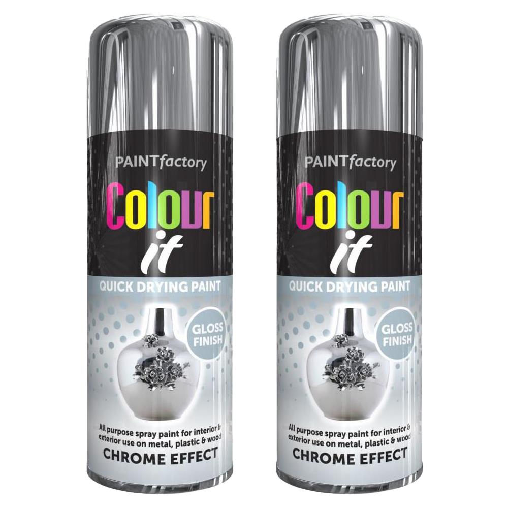 2X Paint Factory Chrome Effect Gloss Spray Paint 400ml Spray Paint