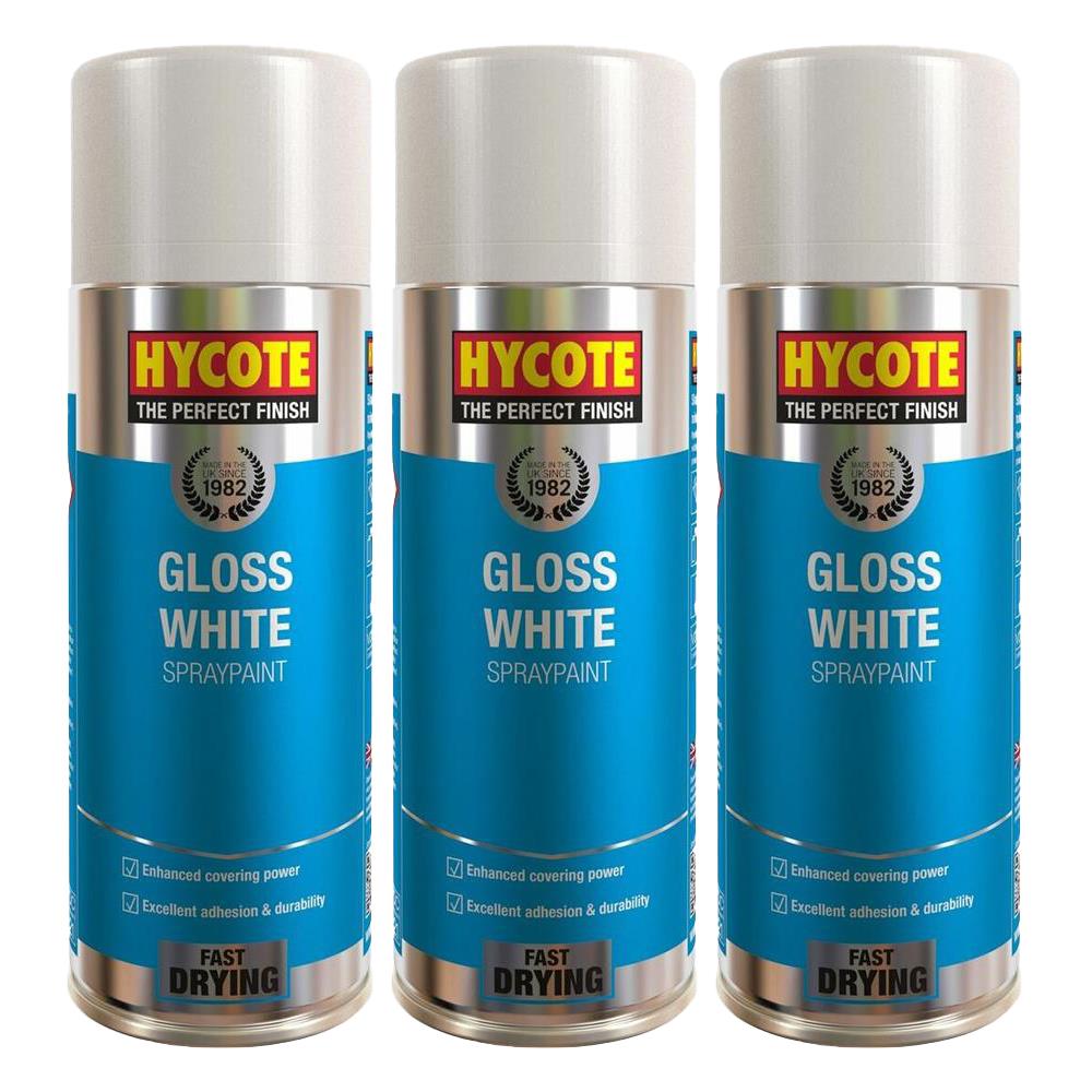 3X Hycote Gloss White Spray Paint 400ml Spray Paint