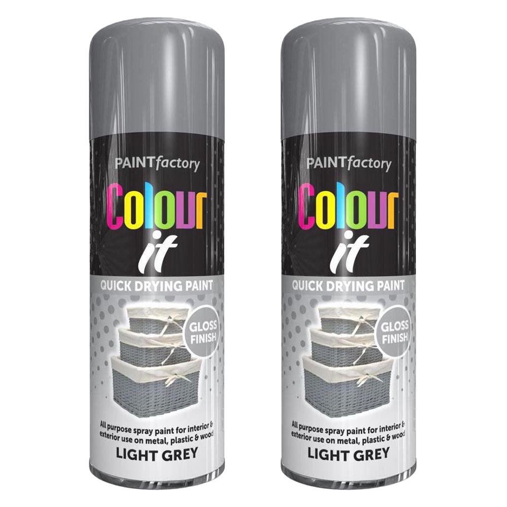 2X Paint Factory Light Grey Gloss Spray Paint 400ml Spray Paint