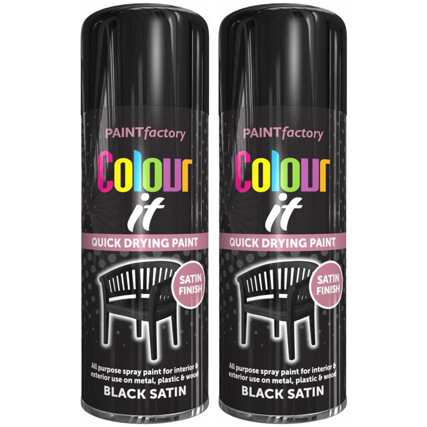 2X Paint Factory Black Satin Spray Paint 400ml Spray Paint