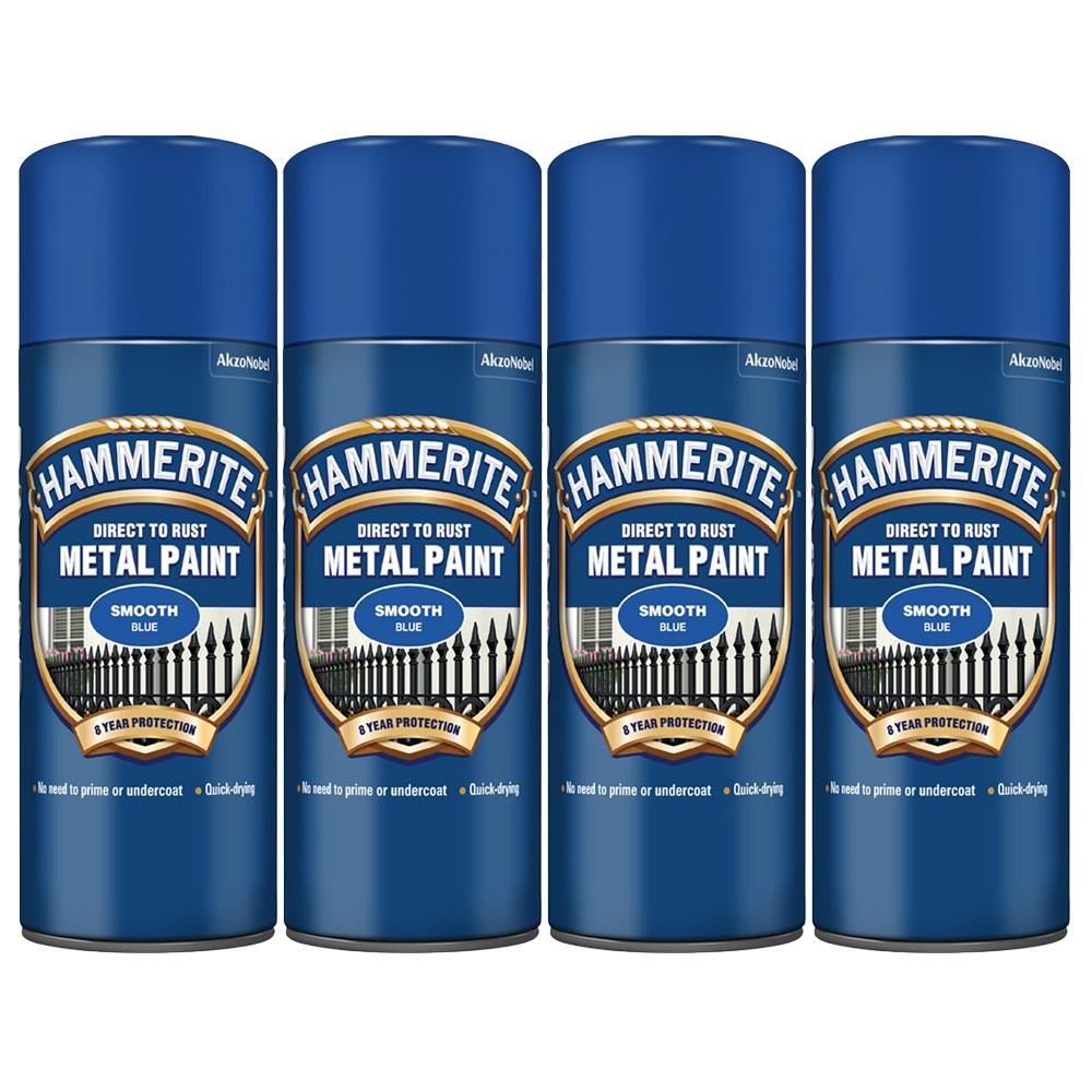 4X Hammerite Smooth Blue Spray Paint 400ml Spray Paint
