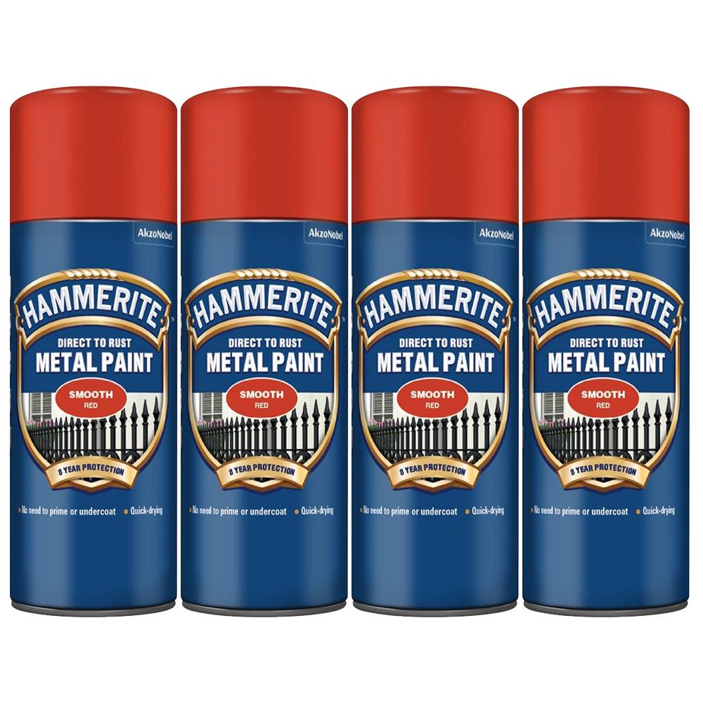 4X Hammerite Smooth Red Spray Paint 400ml Spray Paint