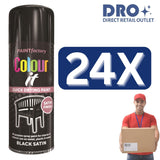 24X - Paint Factory Black Satin Spray Paint 250ml