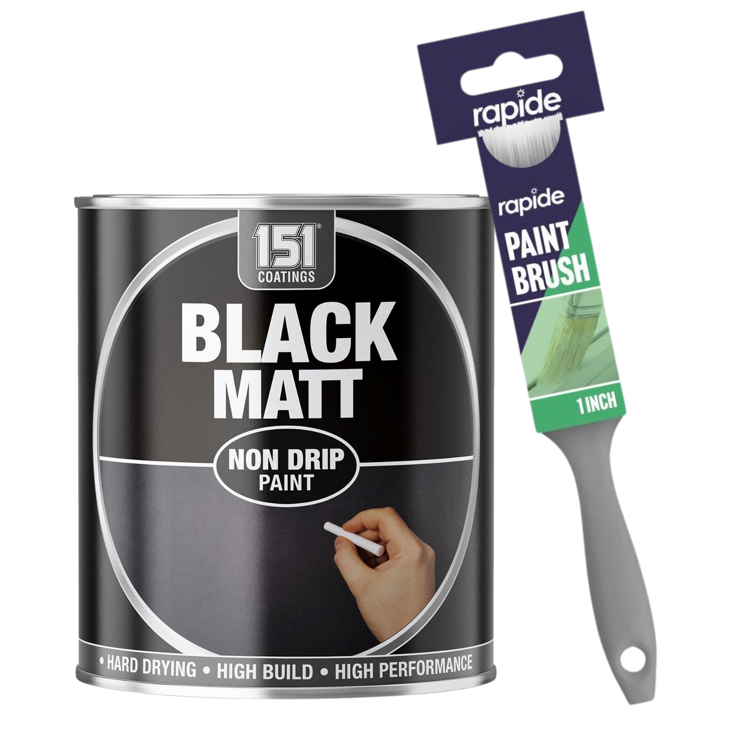 Matt Black Non-Drip Paint 300ml With 1" Paint Brush Tin Paint