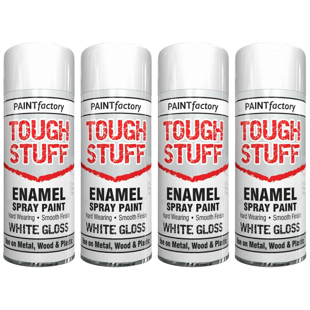 4X Paint Factory Tough Stuff Enamel White Gloss 400ml Spray Paint