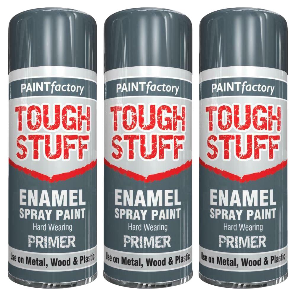 3X Paint Factory Tough Stuff Enamel Grey Primer 400ml Spray Paint