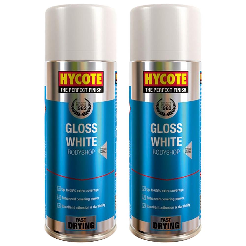 2X Hycote Bodyshop Gloss White Spray Paint 400ml Spray Paint