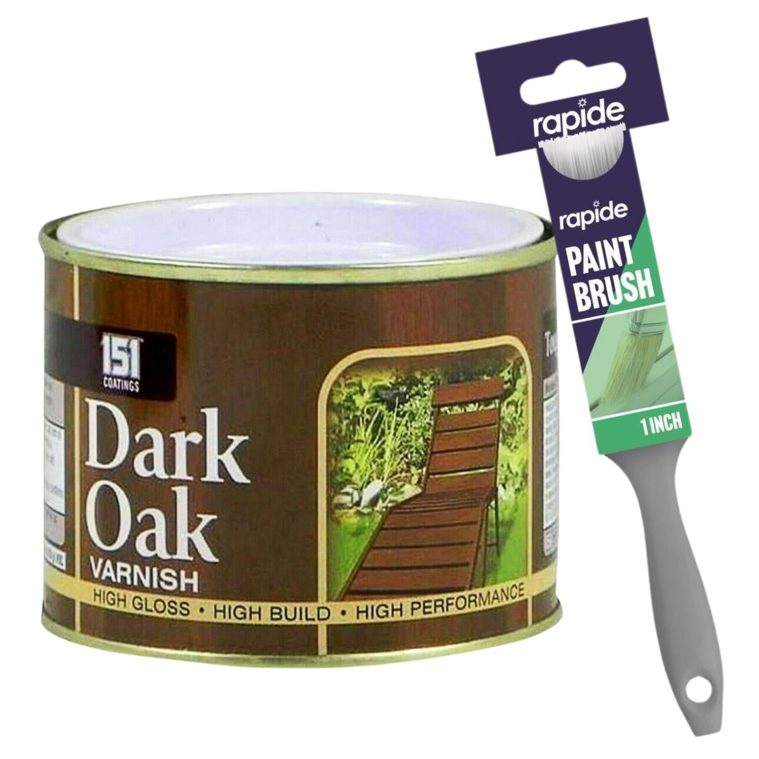 Dark Oak Varnish Paint 180ml With 1" Paint Brush Tin Paint