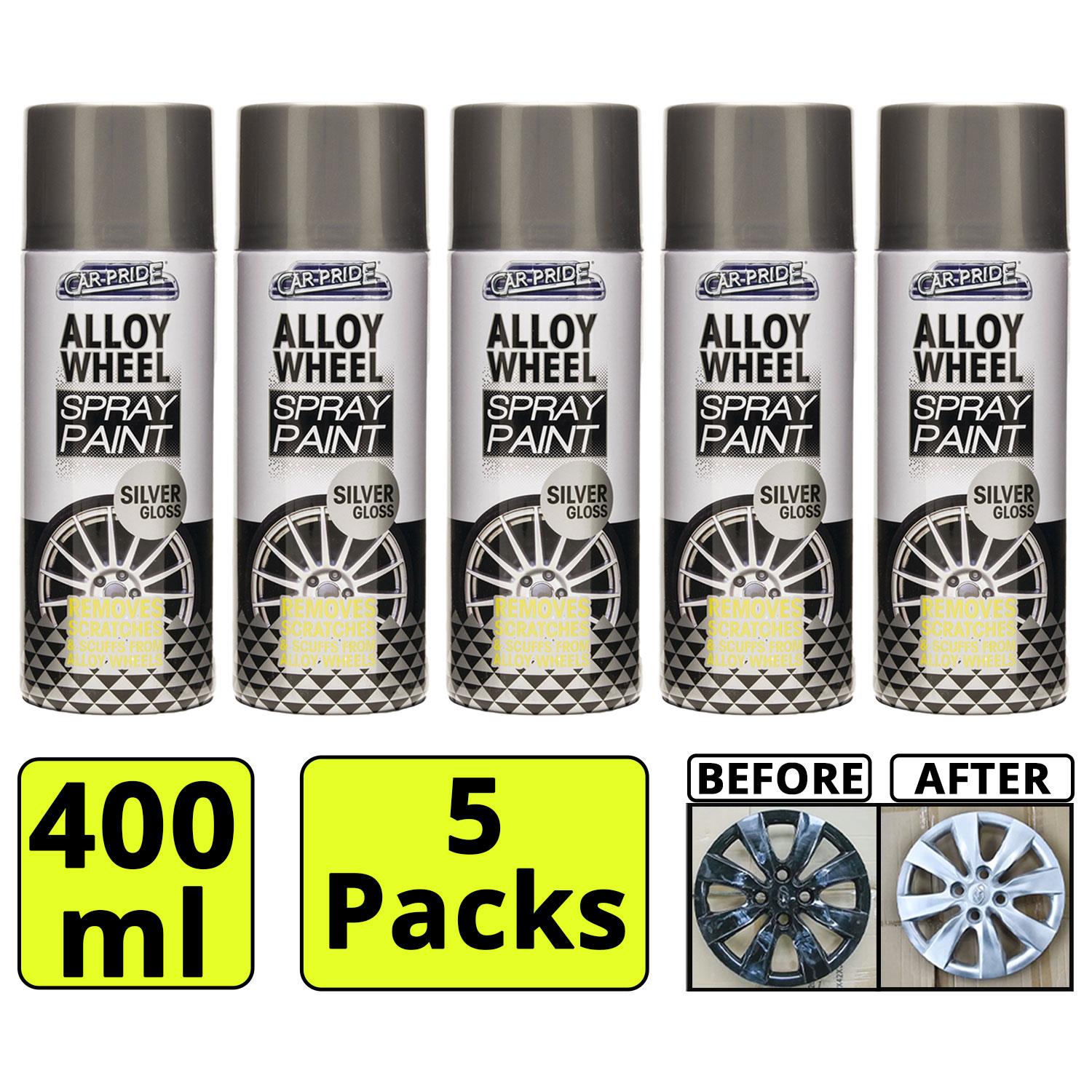 5X Car Pride Alloy Wheel Silver Gloss Spray 400ml Spray Paint