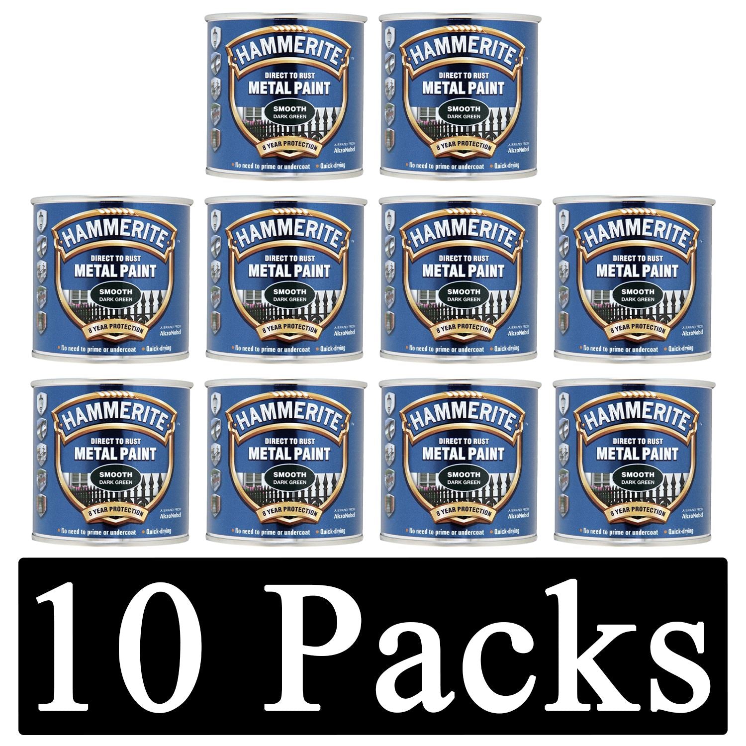 10X Hammerite Smooth Dark Green Paint 250ml Tin Paint