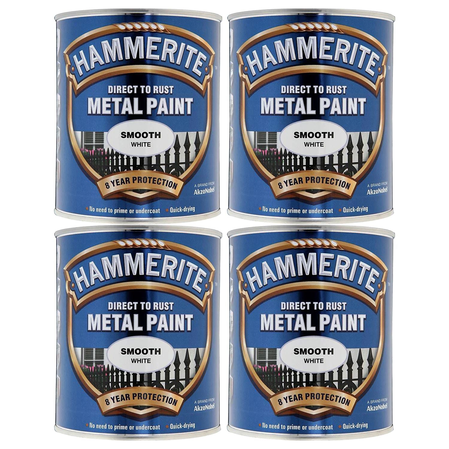 4X Hammerite Smooth White Paint 750ml Tin Paint