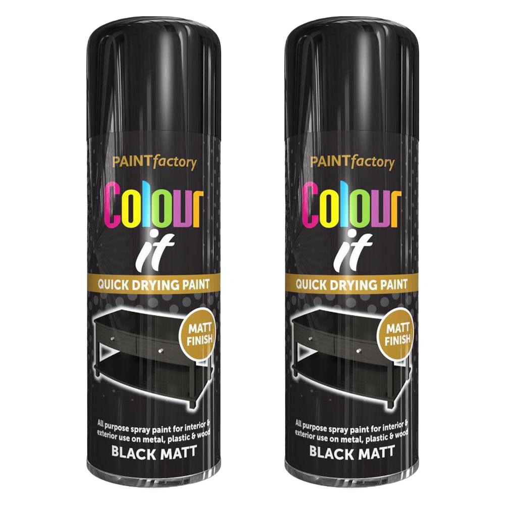2X Paint Factory Black Matt Spray Paint 400ml Spray Paint