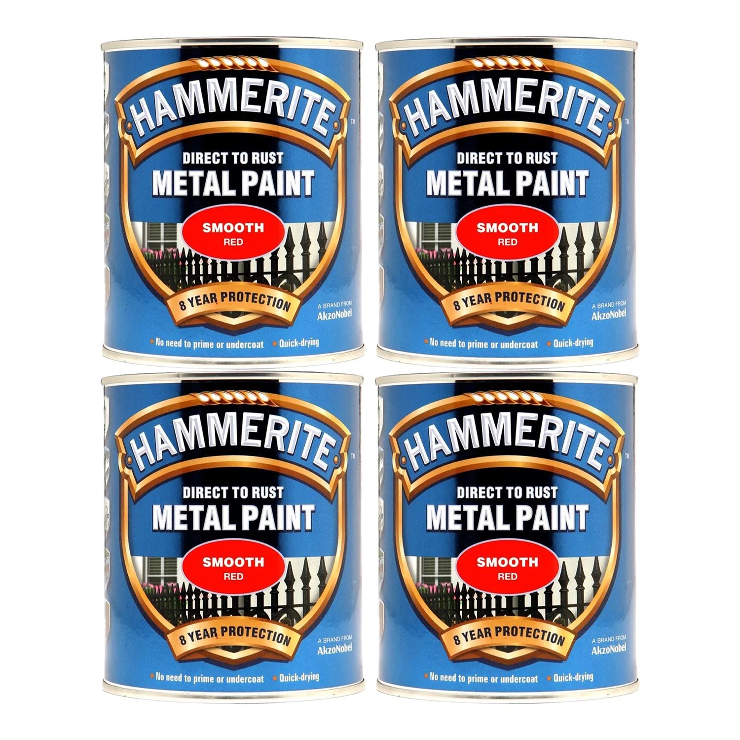 4X Hammerite Smooth Red Paint 750ml Tin Paint