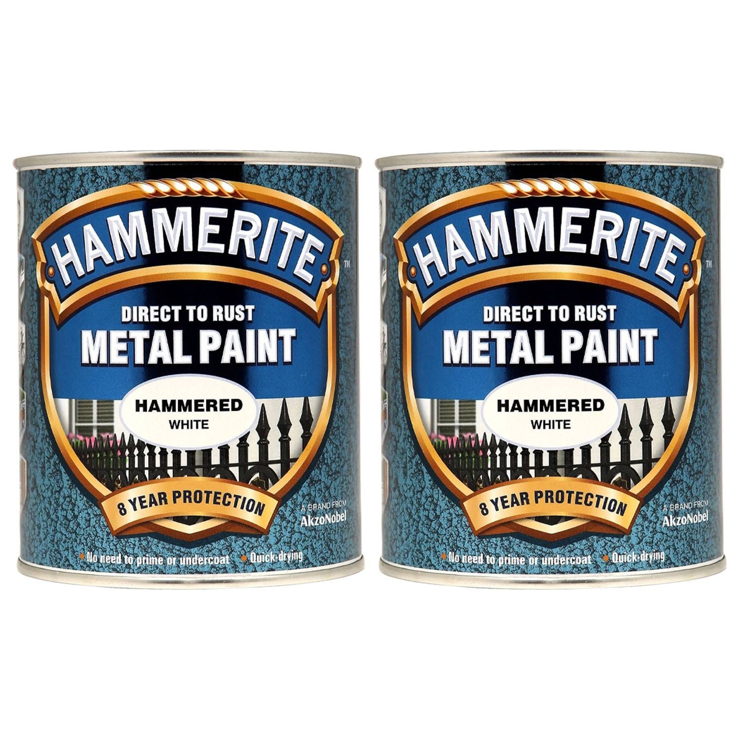 2X Hammerite Hammered White Paint 750ml Tin Paint