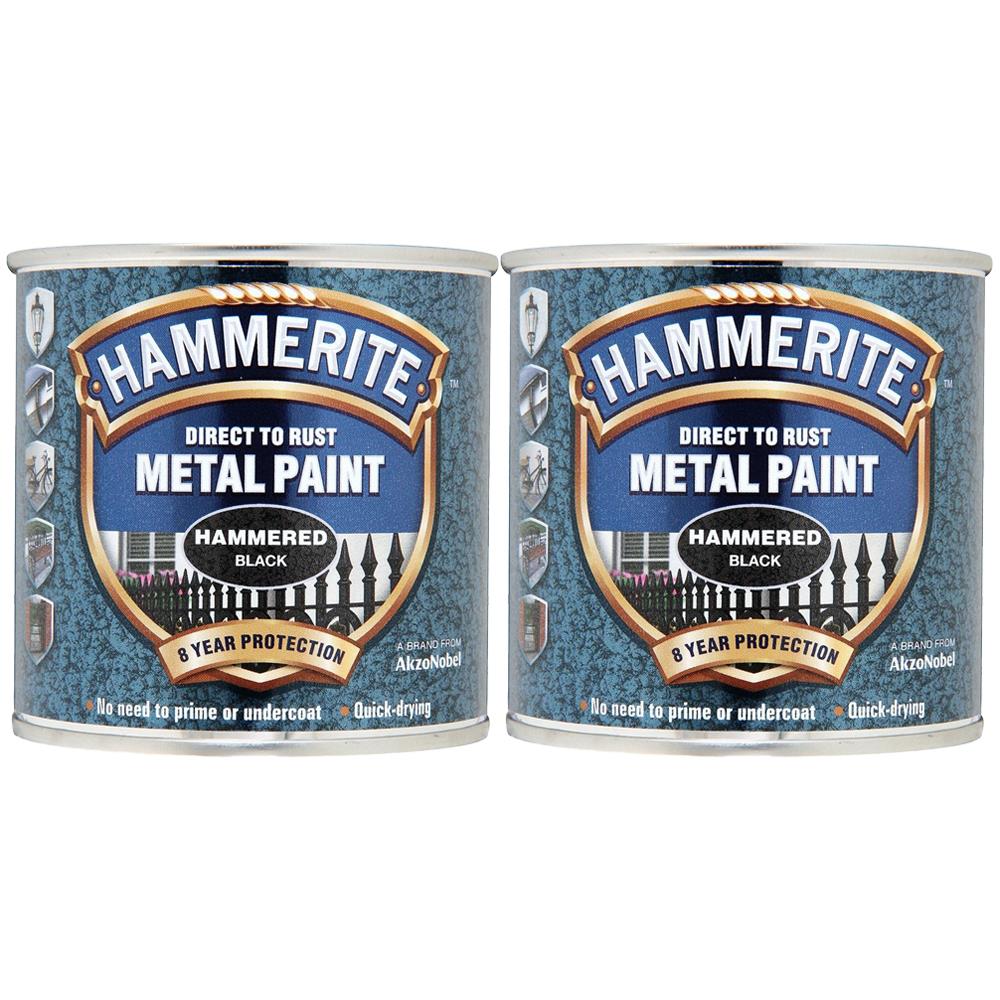 2X Hammerite Hammered Black Paint 250ml Tin Paint