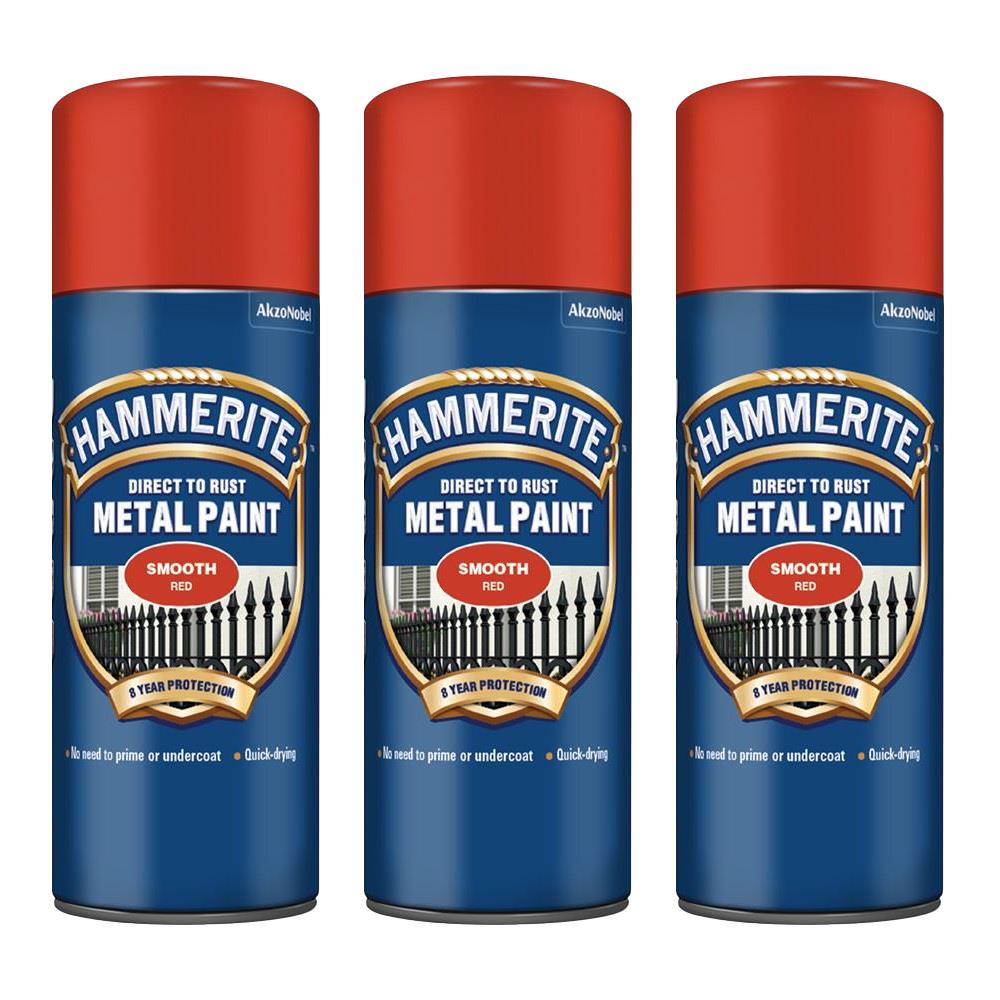 3X Hammerite Smooth Red Spray Paint 400ml Spray Paint