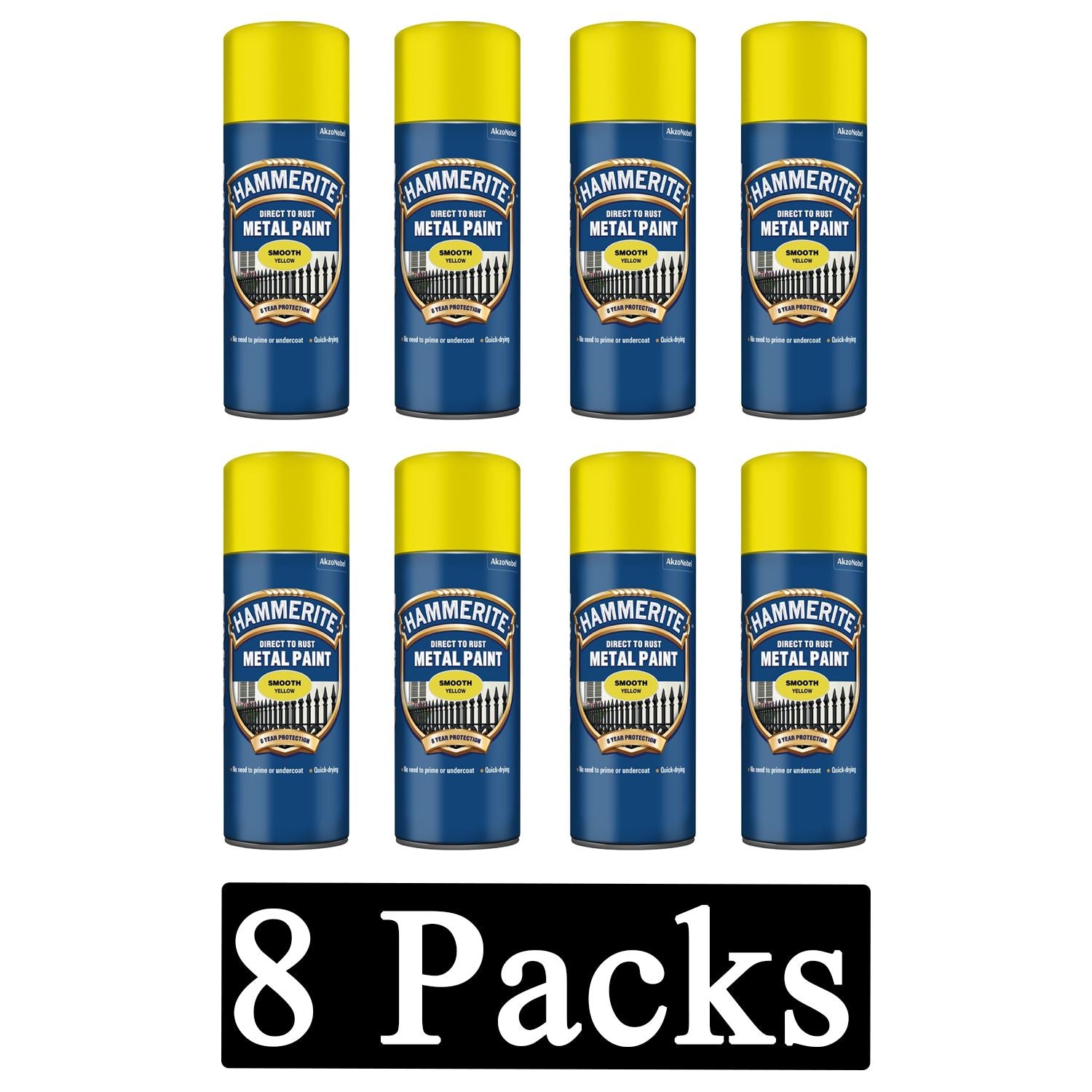 8X Hammerite Smooth Yellow Spray Paint 400ml Spray Paint