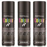 3X Paint Factory Black Satin Spray Paint 250ml