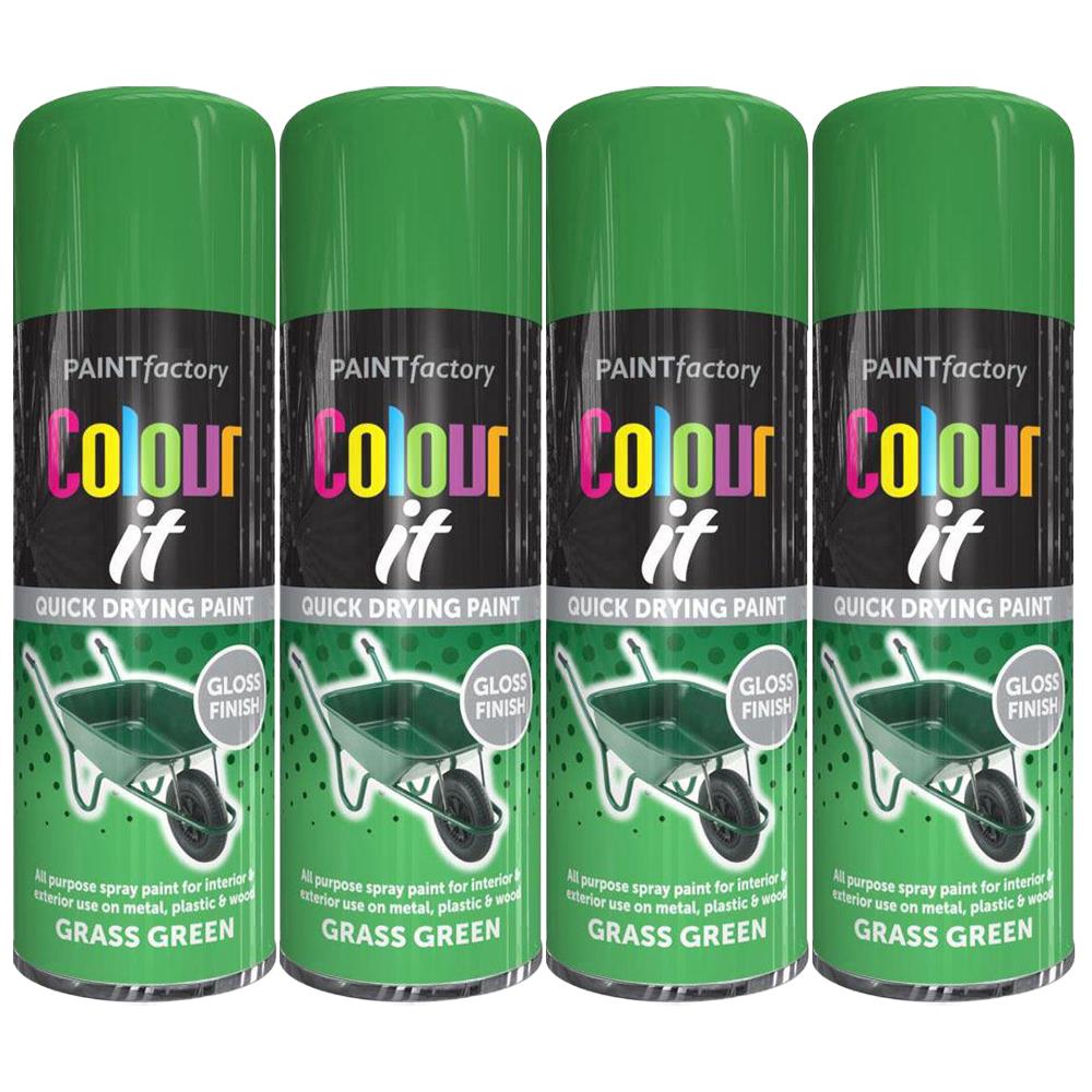 4X Paint Factory Grass Green Gloss Spray Paint 400ml. Spray Paint
