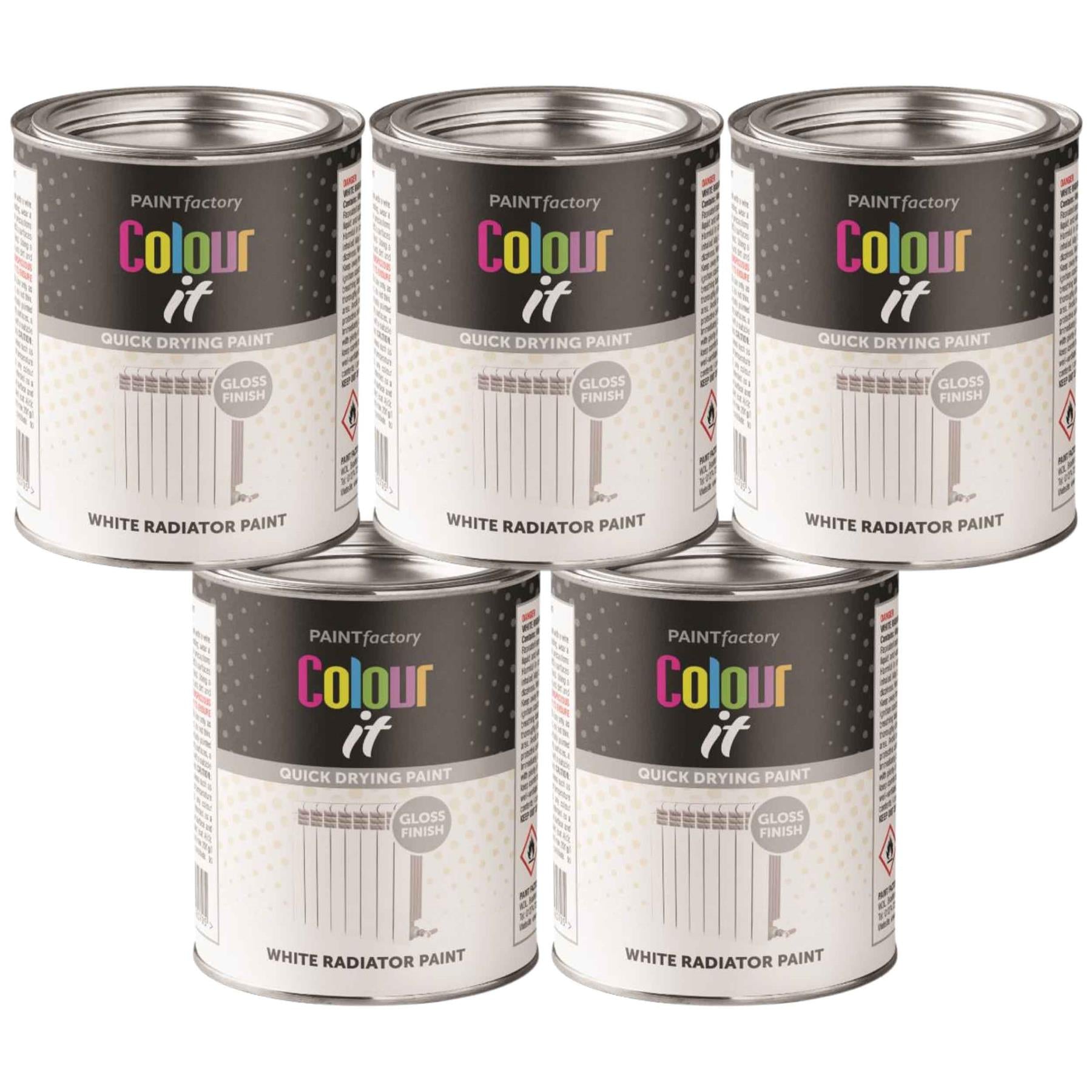 5X Paint Factory White Gloss Radiator Tin Paint 300ml Tin Paint