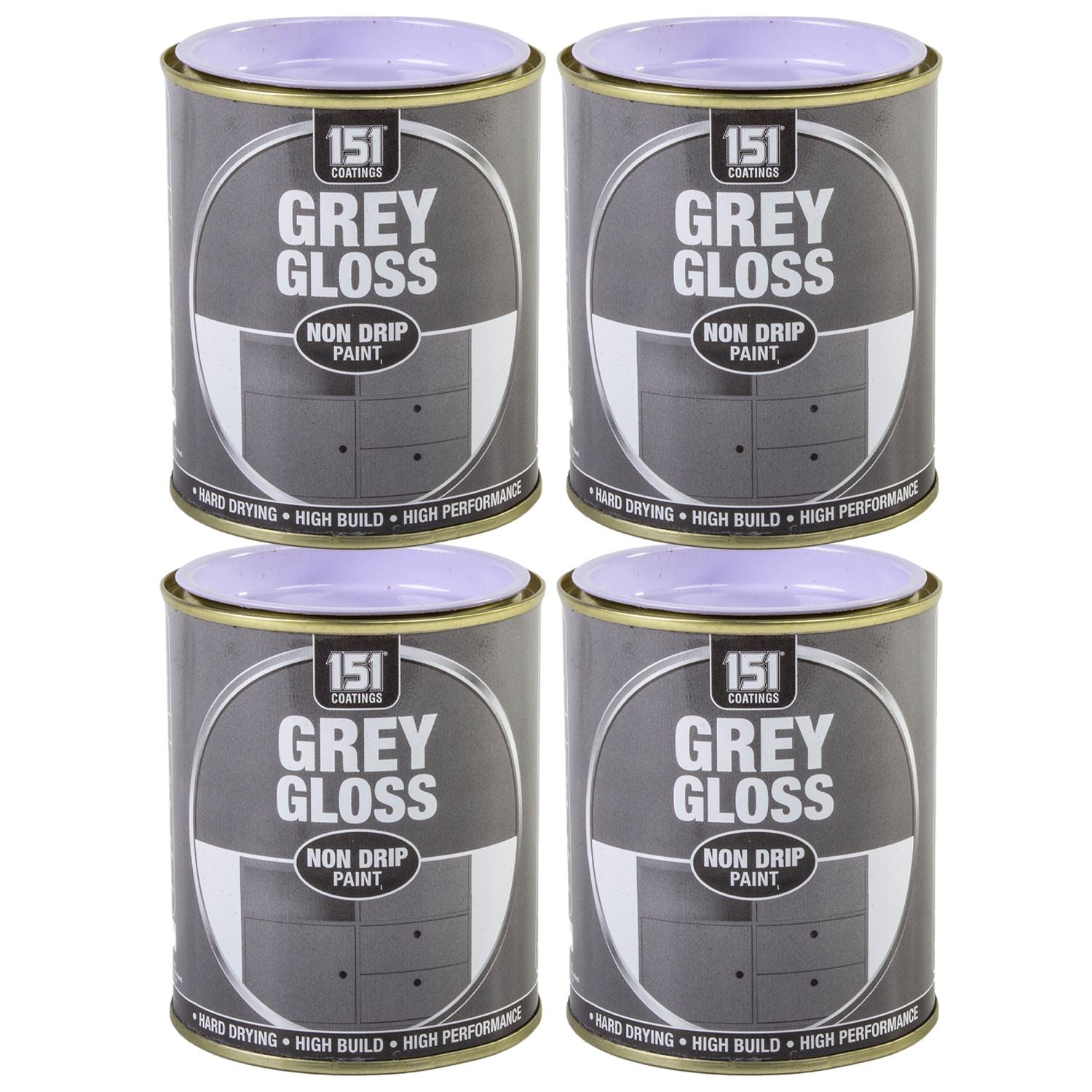 4X Grey Gloss Non-Drip Paint 300ml Tin Paint
