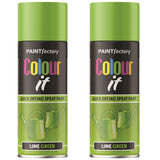 2X Paint Factory Lime Green Gloss Spray Paint 400ml