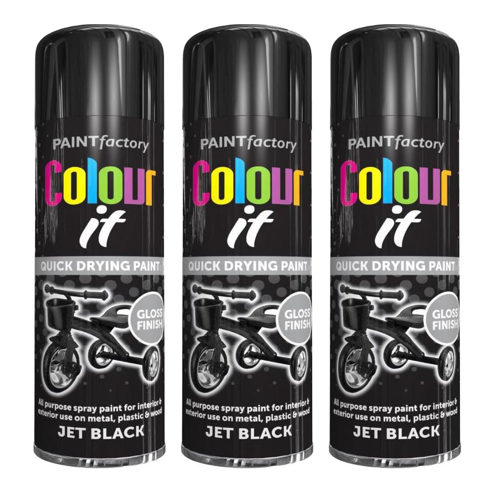 3X Paint Factory Black Gloss 250ml Spray Paint