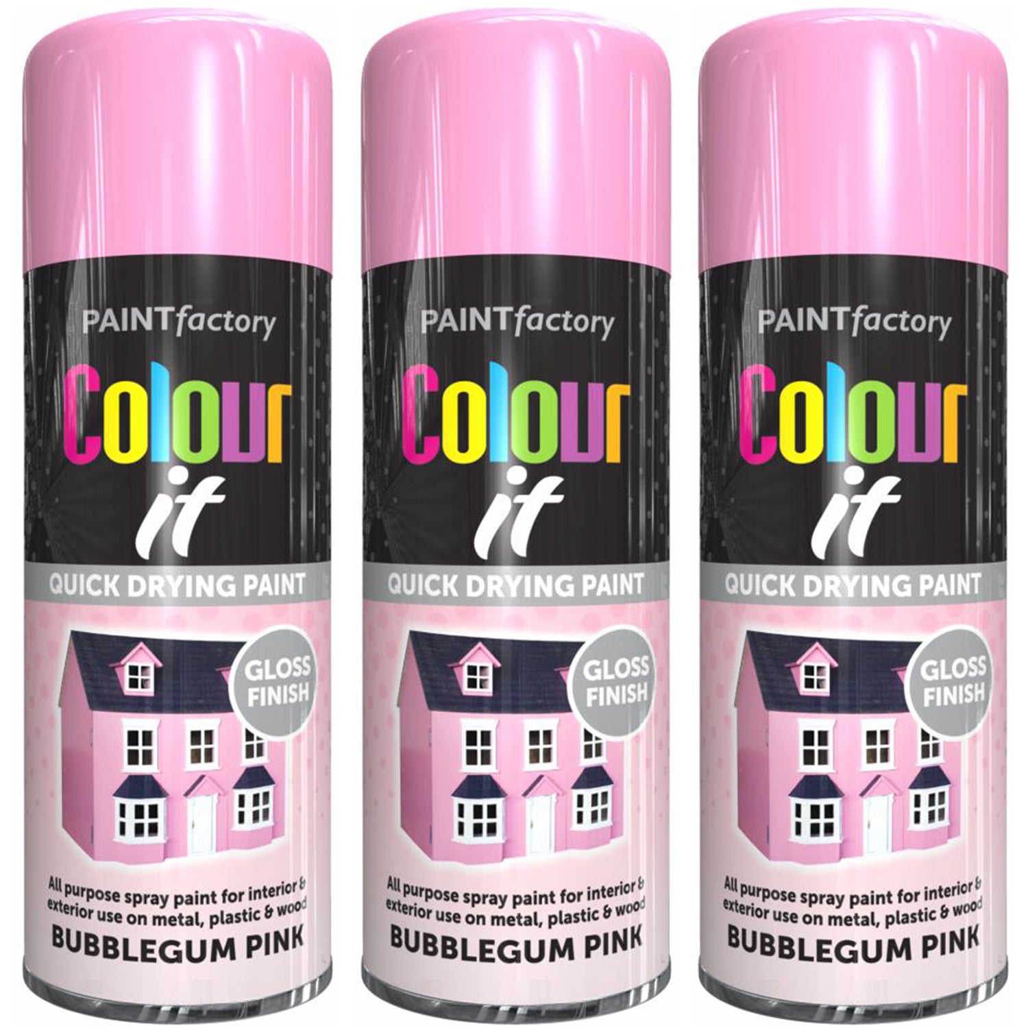 3X Paint Factory Bubblegum Pink Gloss Spray Paint 400ml Spray Paint