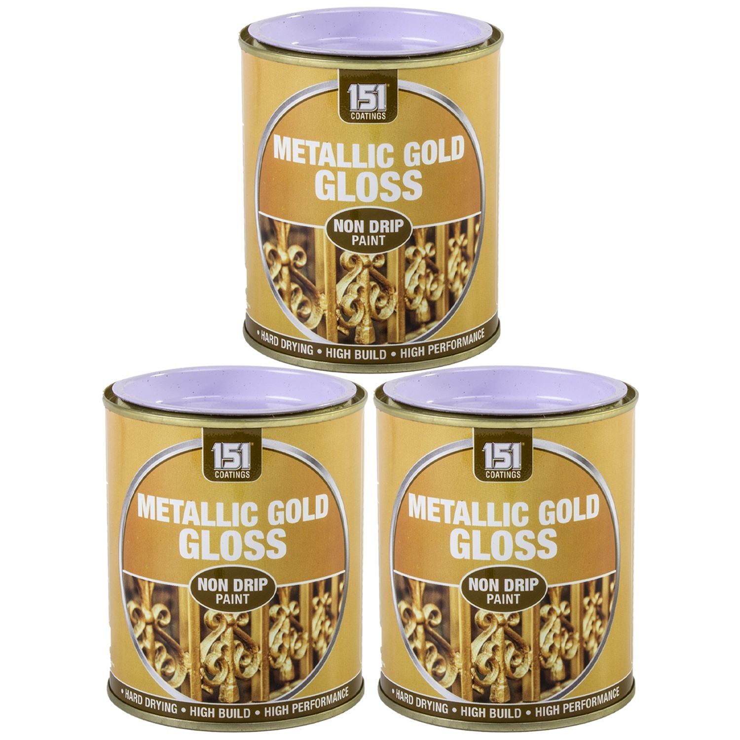3X Metallic Gold Gloss Non-Drip Paint 300ml Tin Paint