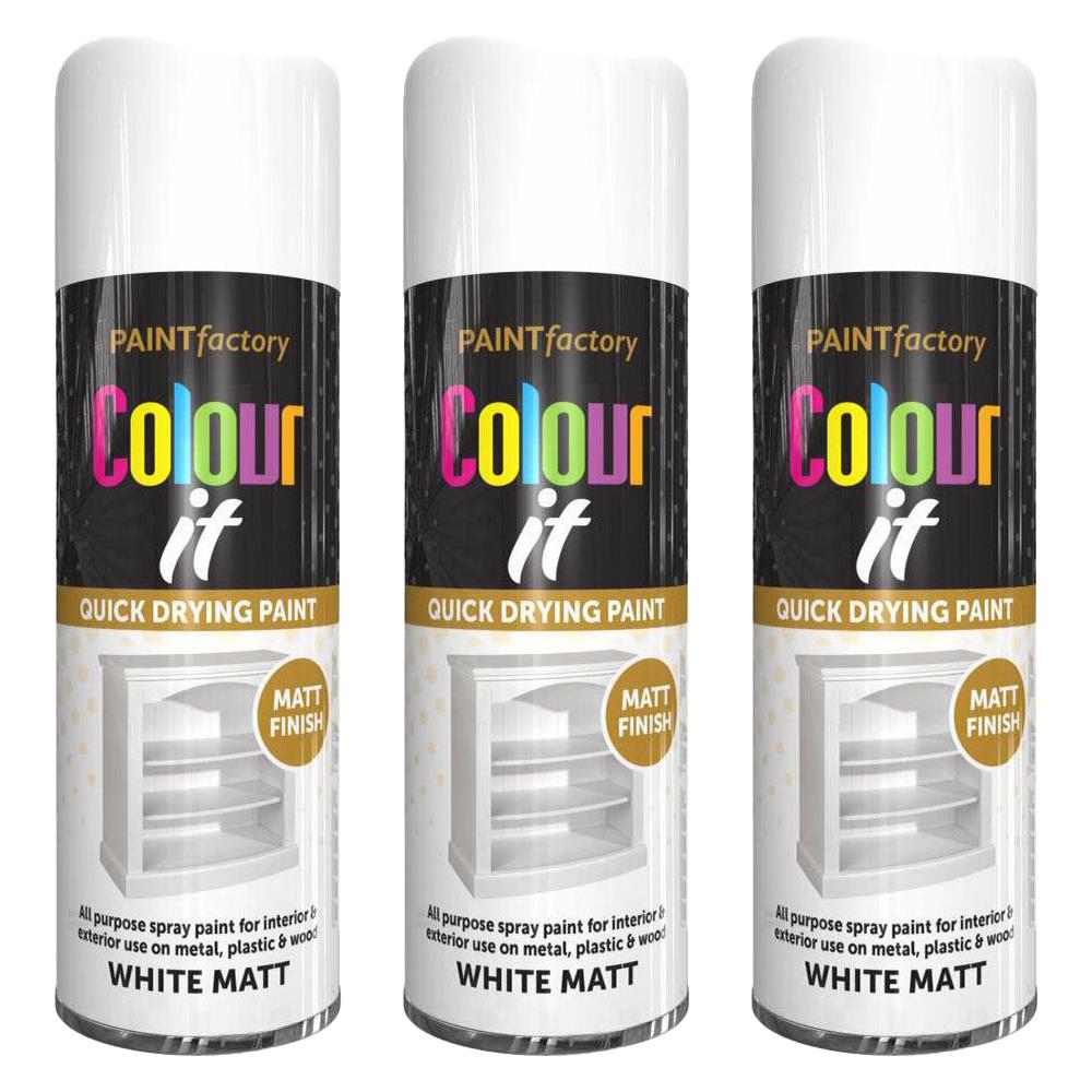 3X Paint Factory White Matt Spray Paint 400ml Spray Paint