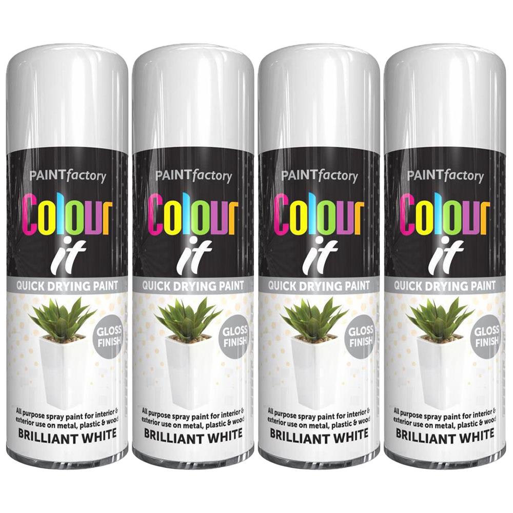 4X Paint Factory Brilliant White Gloss Spray Paint 400ml Spray Paint