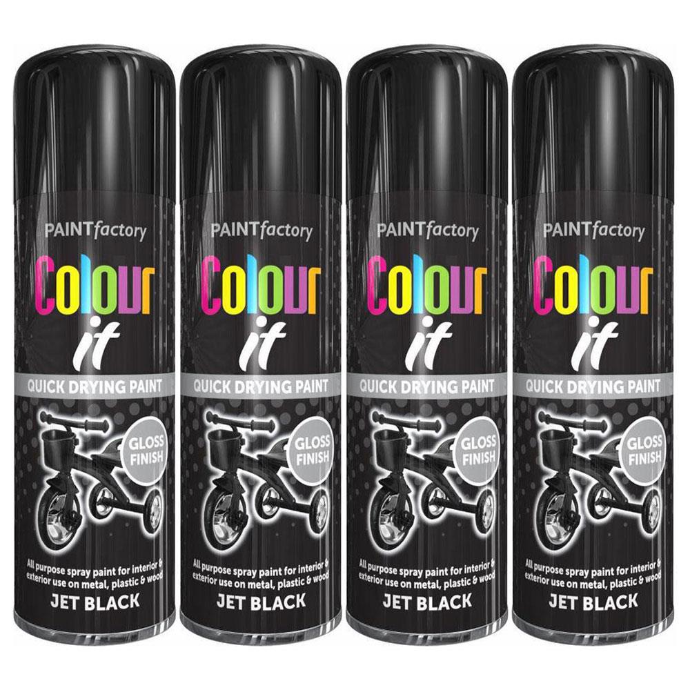 4X Paint Factory Jet Black Gloss Spray Paint 400ml Spray Paint