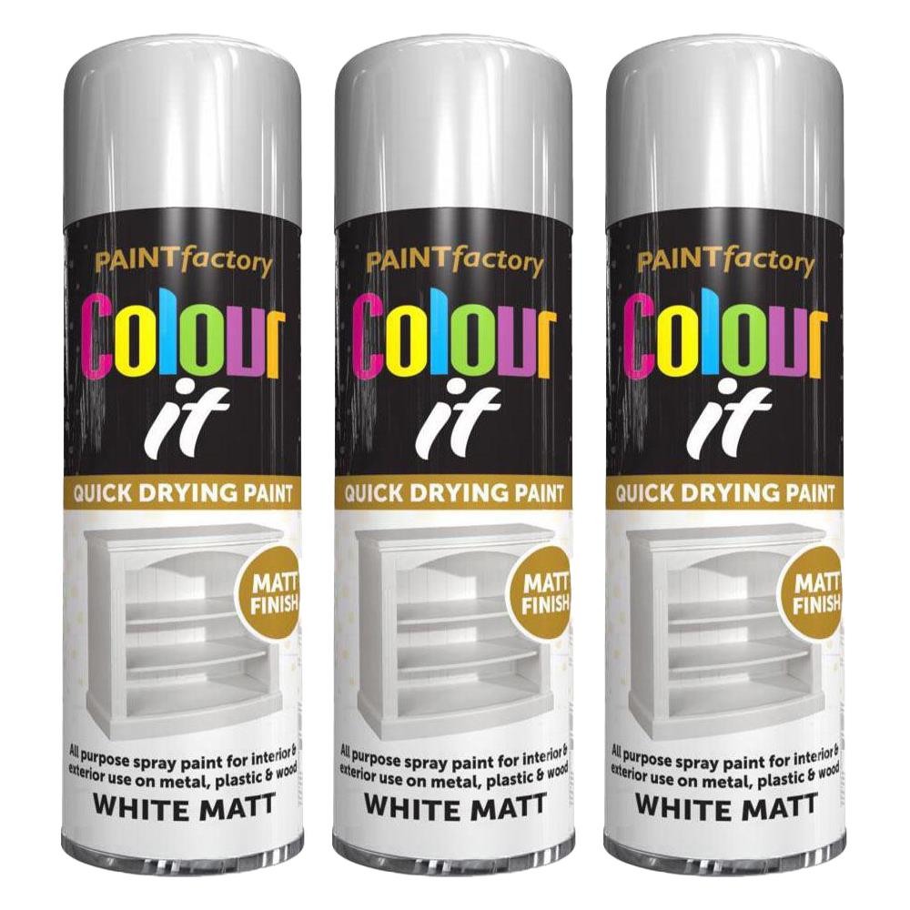 3X Paint Factory White Matt Spray Paint 250ml Spray Paint