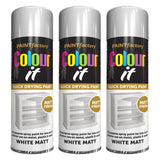 3X Paint Factory White Matt Spray Paint 250ml Spray Paint