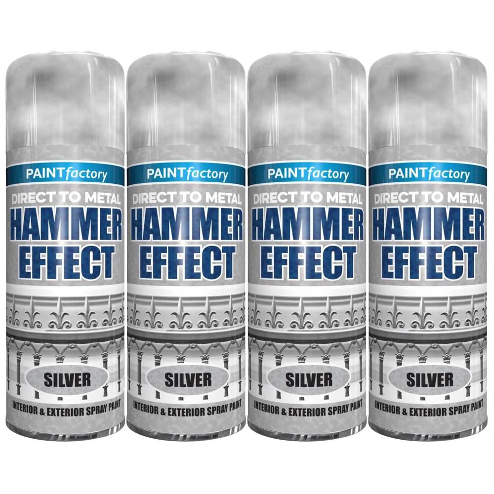 4X Paint Factory Silver Hammer Effect Paint 400ml Spray Paint