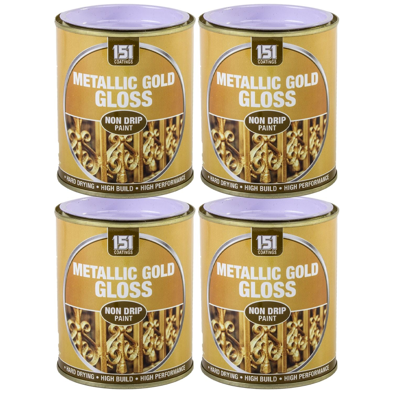 4X Metallic Gold Gloss Non-Drip Paint 300ml Tin Paint