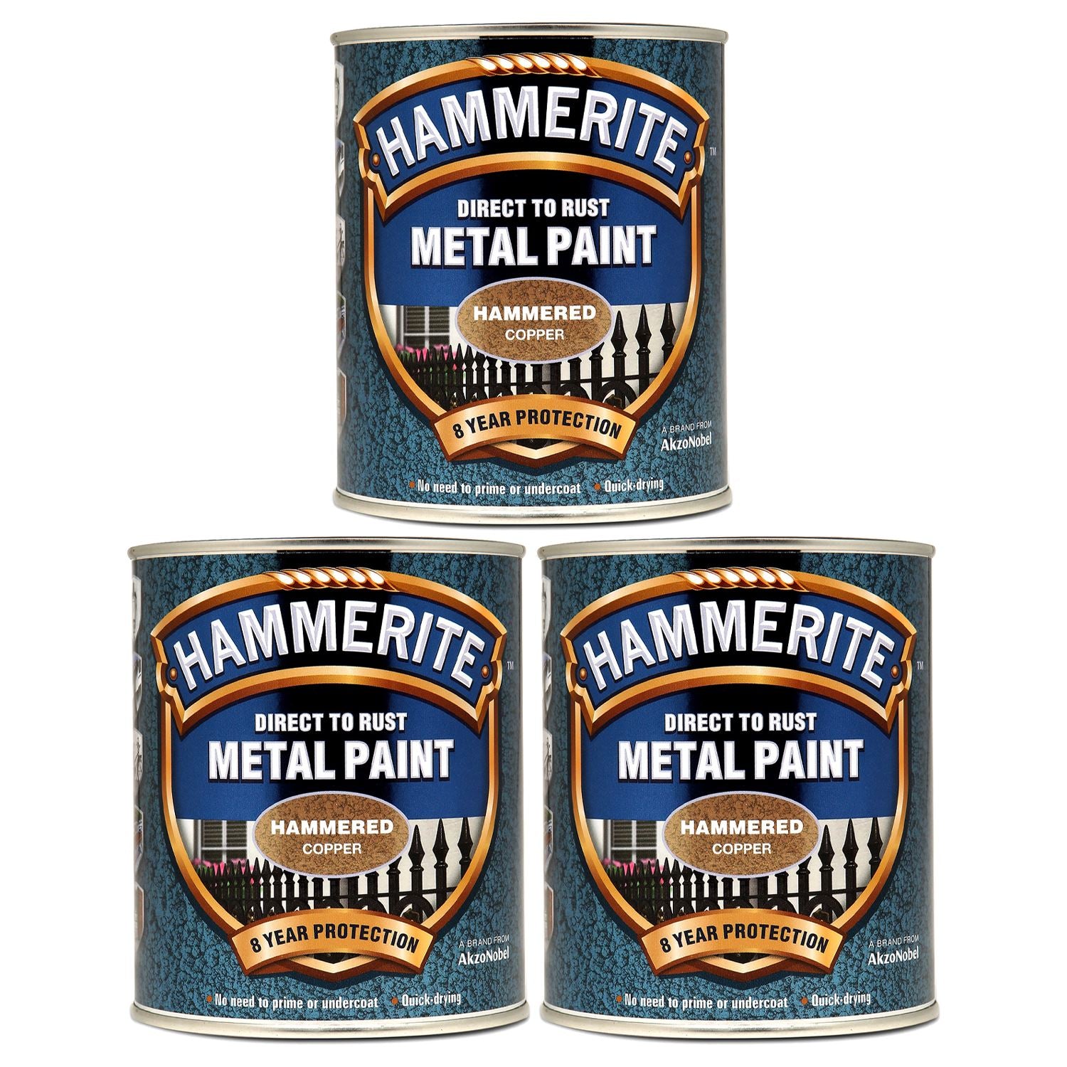 3X Hammerite Hammered Copper Paint 750ml Tin Paint