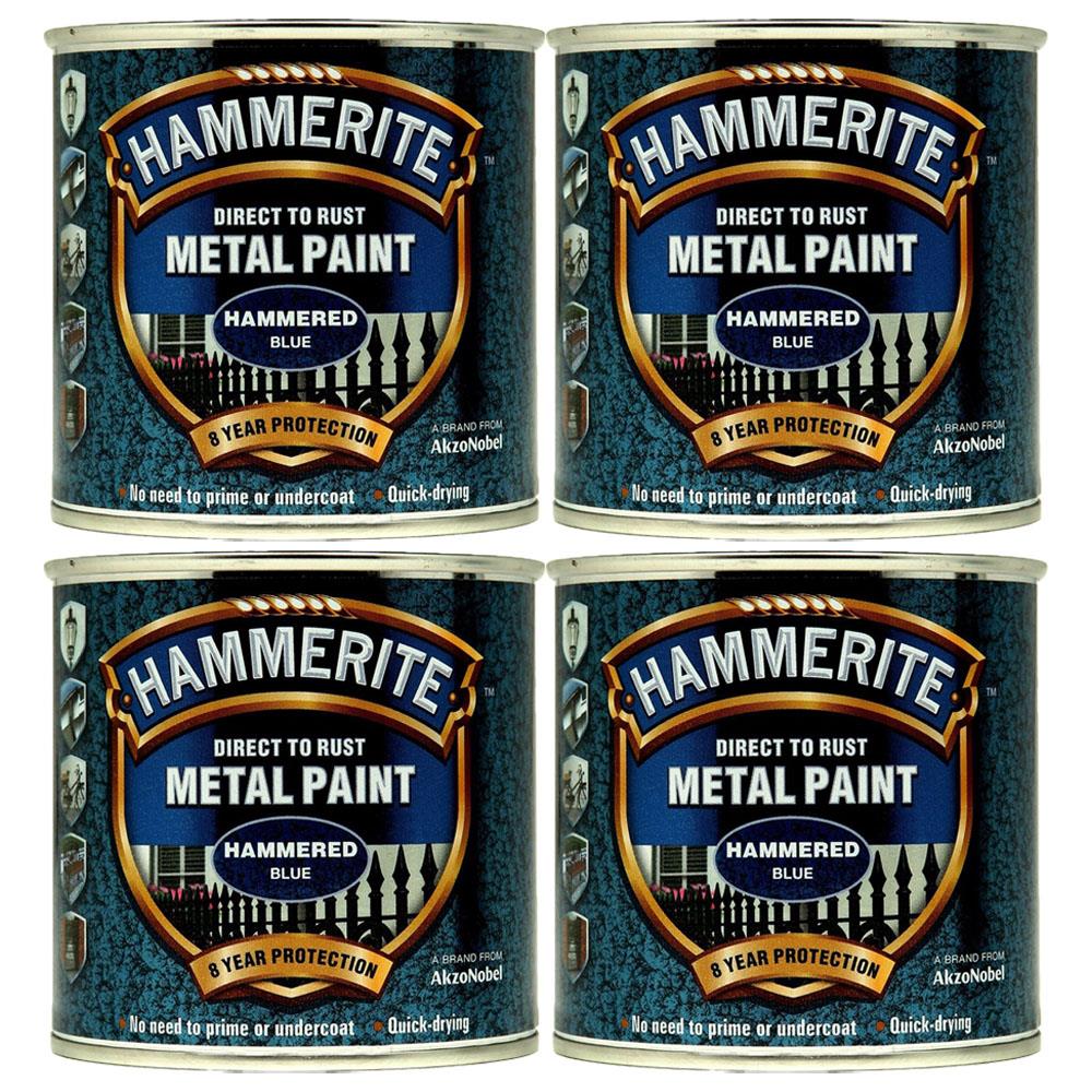 4X Hammerite Hammered Blue Paint 250ml Tin Paint